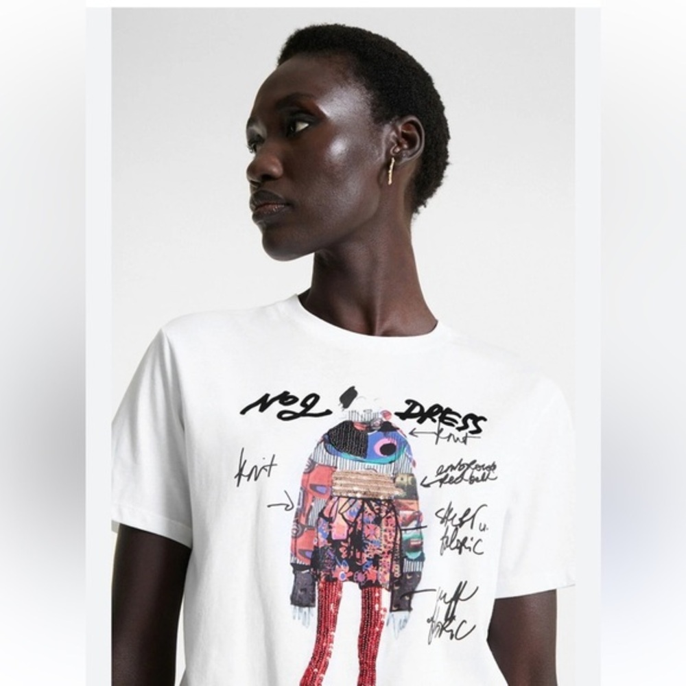 Desigual x Monsieur Christian Lacroix sequin 100% Cotton  T-shirt.